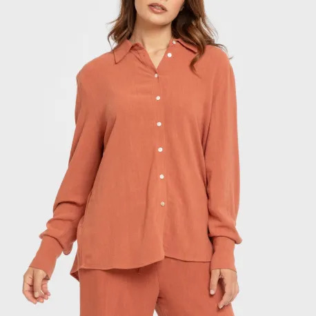 Camisa linho mulher lisa roupa-para-estar-por-casa