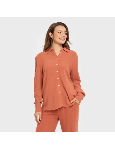 Camisa linho mulher lisa roupa-para-estar-por-casa