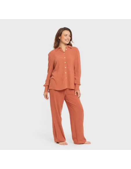 Camisa linho mulher lisa roupa-para-estar-por-casa