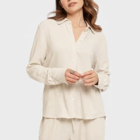 Camisa linho mulher lisa roupa-para-estar-por-casa