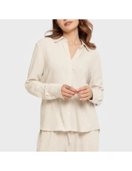 Camisa linho mulher lisa roupa-para-estar-por-casa