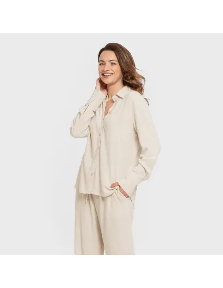 Camisa linho mulher lisa roupa-para-estar-por-casa