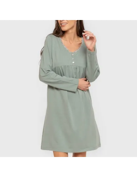 Vestido algodão manga comprida renda liso roupa-para-estar-por-casa