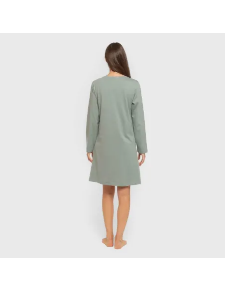 Vestido algodão manga comprida renda liso roupa-para-estar-por-casa