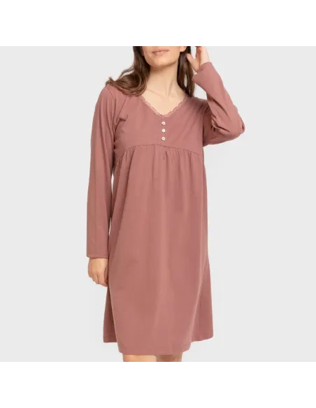 Vestido algodão manga comprida renda liso roupa-para-estar-por-casa