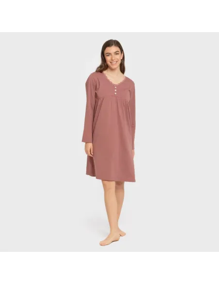 Vestido algodão manga comprida renda liso roupa-para-estar-por-casa