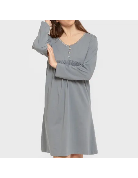 Vestido algodão manga comprida renda liso roupa-para-estar-por-casa