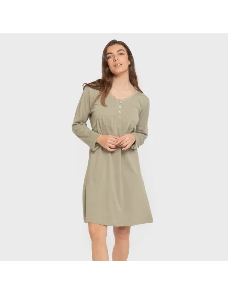 Vestido algodão manga comprida renda liso roupa-para-estar-por-casa