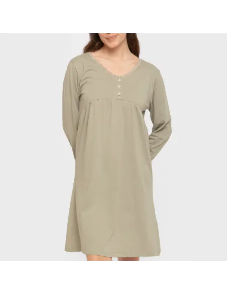 Vestido algodão manga comprida renda liso roupa-para-estar-por-casa