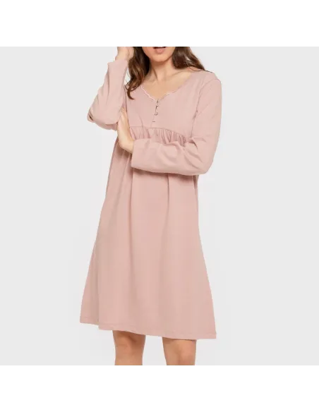 Vestido algodão manga comprida renda liso roupa-para-estar-por-casa