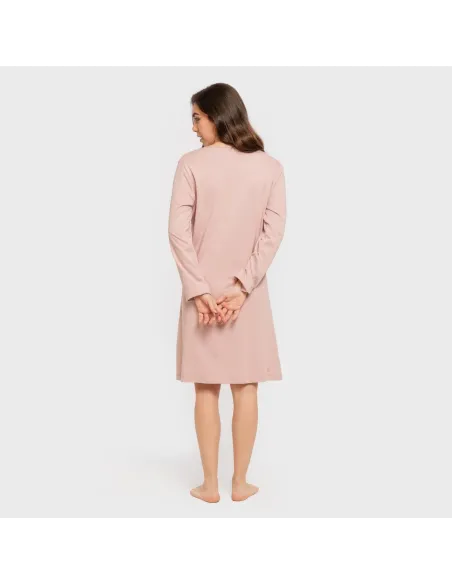 Vestido algodão manga comprida renda liso roupa-para-estar-por-casa