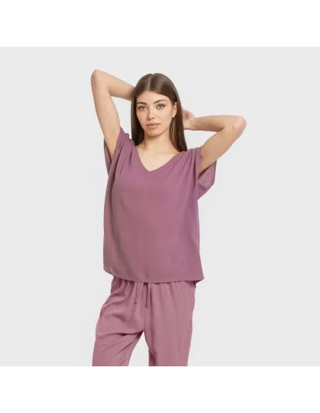 Camisola manga fluída viscosa bambula lisa roupa-para-estar-por-casa
