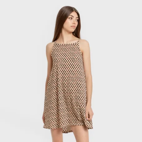 Vestido curto alças crepe Orlando castanho vestidos-mulher