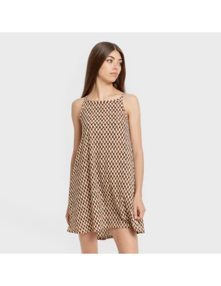 Vestido curto alças crepe Orlando castanho vestidos-mulher