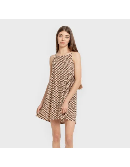 Vestido curto alças crepe Orlando castanho vestidos-mulher