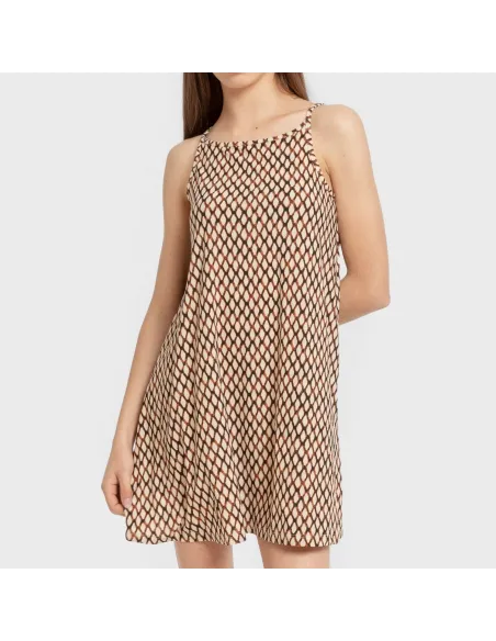 Vestido curto alças crepe Orlando castanho vestidos-mulher