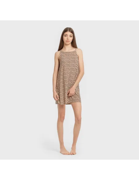 Vestido curto alças crepe Orlando castanho vestidos-mulher