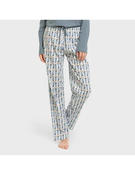Pijama algodão Hibisco água marinha pijamas-compridos-de-mulher