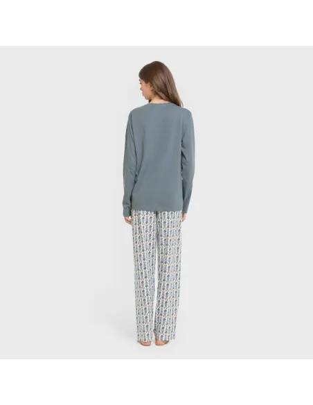 Pijama algodão Hibisco água marinha pijamas-compridos-de-mulher