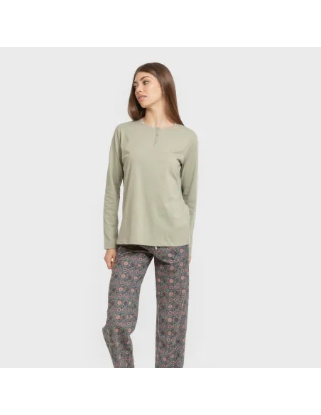 Pijama algodão Gabi verde claro pijamas-compridos-de-mulher