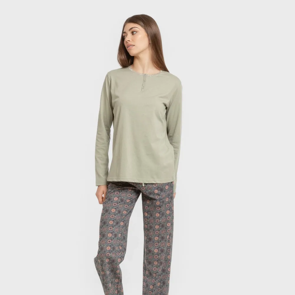 Pijama algodão Gabi verde claro pijamas-compridos-de-mulher