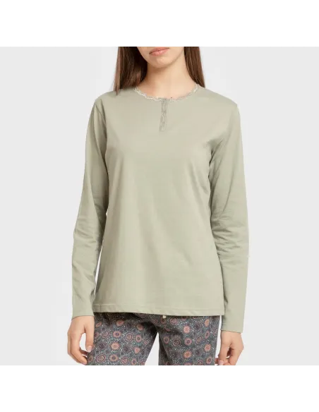 Pijama algodão Gabi verde claro pijamas-compridos-de-mulher