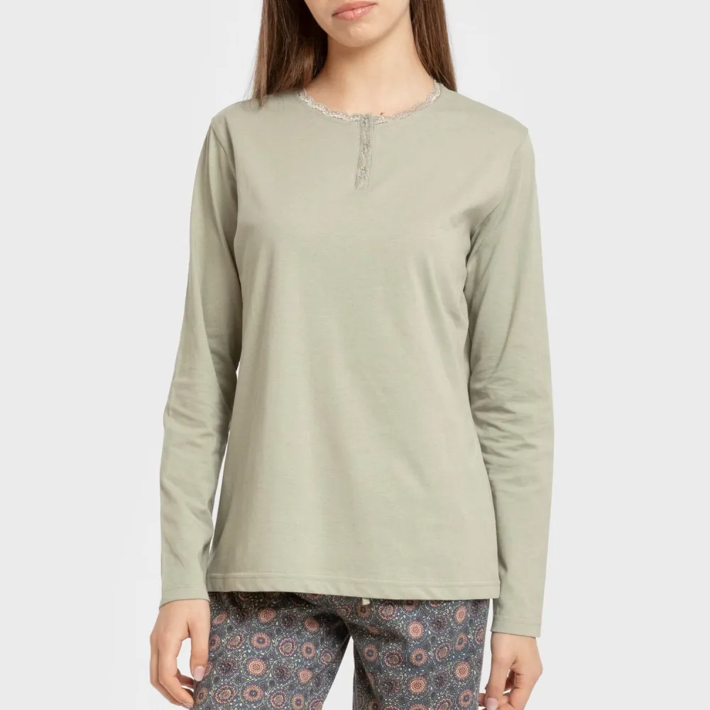 Pijama algodão Gabi verde claro pijamas-compridos-de-mulher