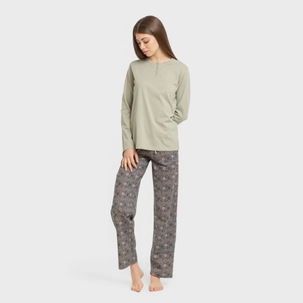 Pijama algodão Gabi verde claro pijamas-compridos-de-mulher