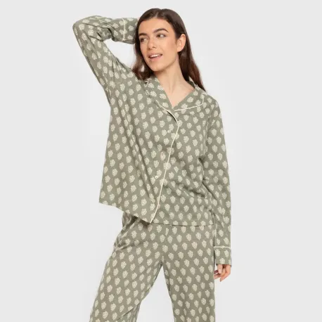 Pijama comprido camisa algodão mulher Soma verde seco pijamas-compridos-de-mulher