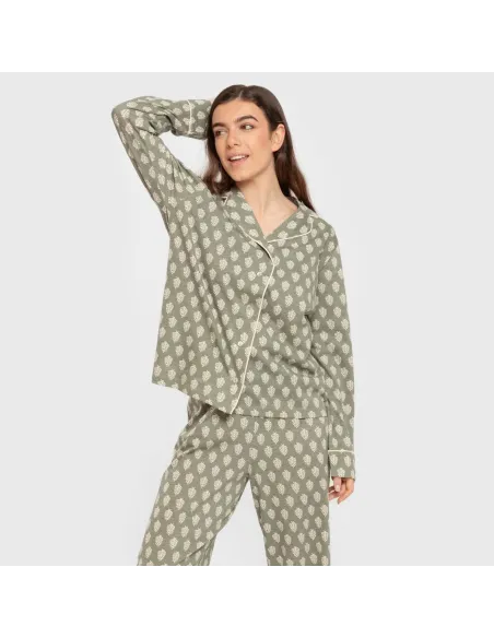 Pijama comprido camisa algodão mulher Soma verde seco pijamas-compridos-de-mulher