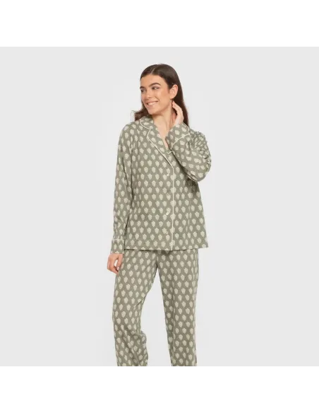 Pijama comprido camisa algodão mulher Soma verde seco pijamas-compridos-de-mulher