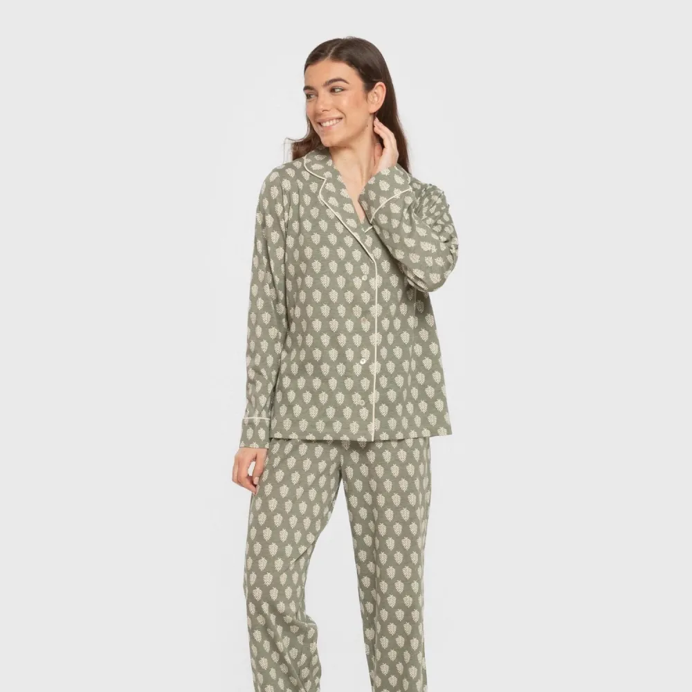 Pijama comprido camisa algodão mulher Soma verde seco pijamas-compridos-de-mulher