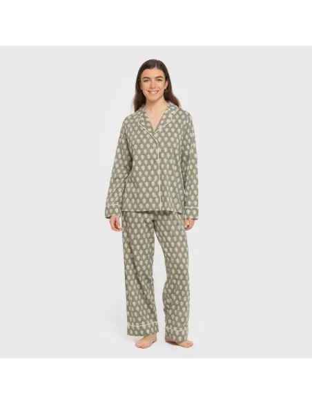 Pijama comprido camisa algodão mulher Soma verde seco pijamas-compridos-de-mulher