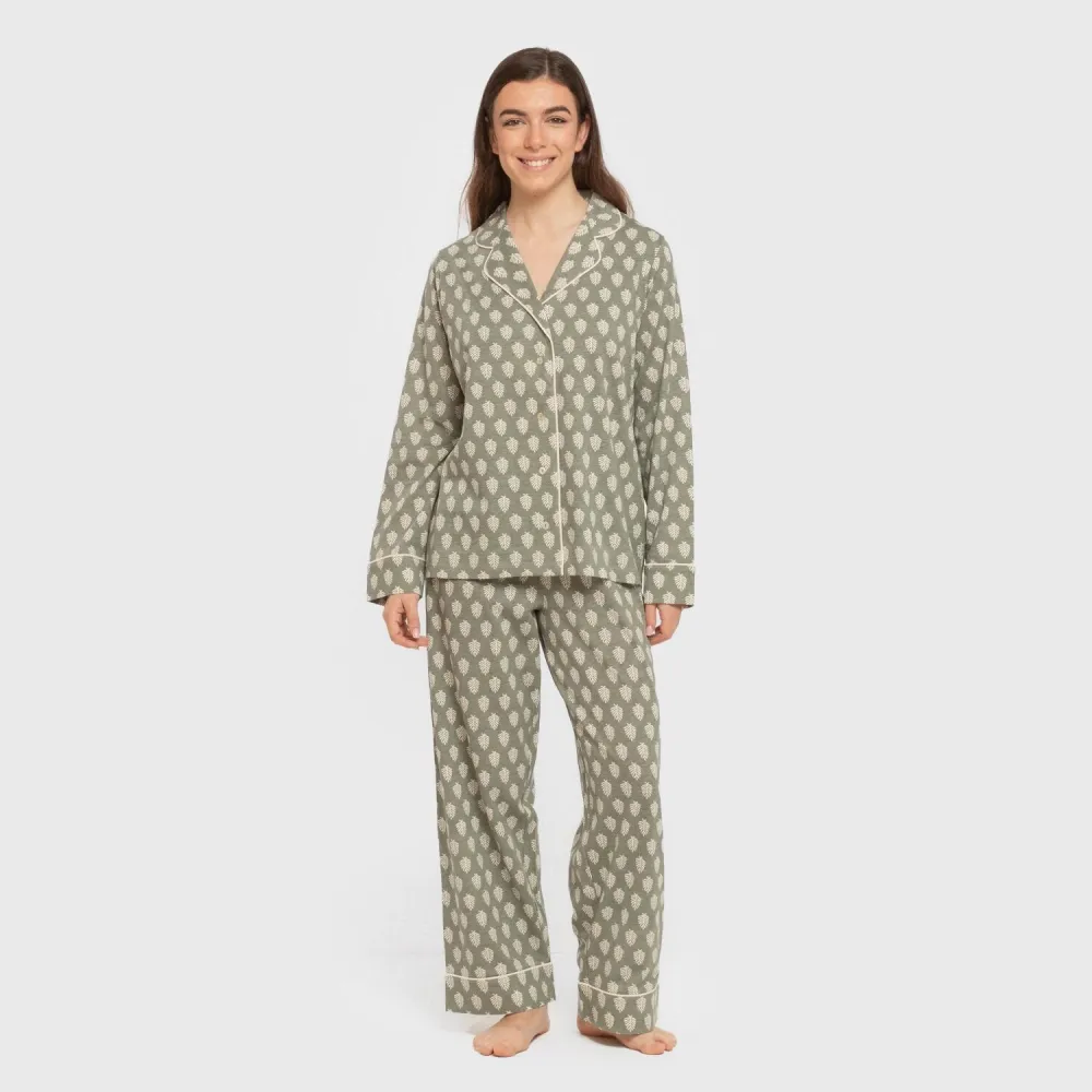Pijama comprido camisa algodão mulher Soma verde seco pijamas-compridos-de-mulher
