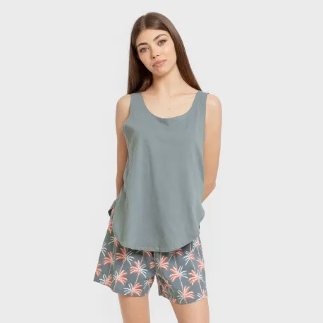 Pijama curto algodão Creta verde francês pijamas-curtos-mulher