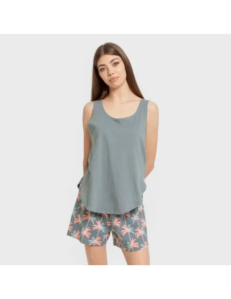 Pijama curto algodão Creta verde francês pijamas-curtos-mulher