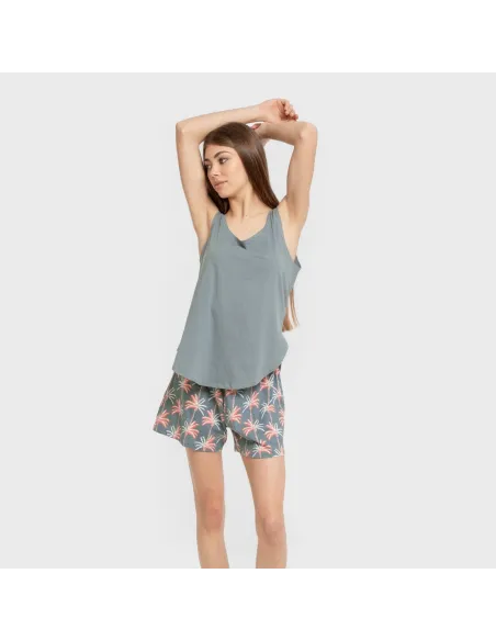 Pijama curto algodão Creta verde francês pijamas-curtos-mulher