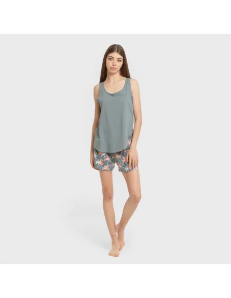 Pijama curto algodão Creta verde francês pijamas-curtos-mulher