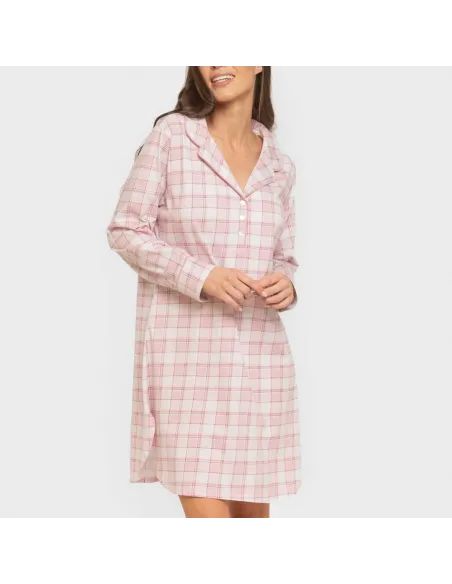 Camisola camiseiro de algodão de manga comprida Cuadro Moni rosa vestidos-mulher