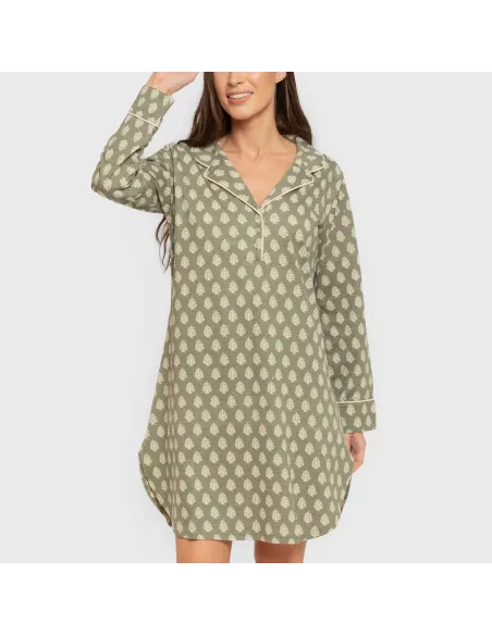 Camisola camiseiro de algodão de manga comprida Soma verde seco vestidos-mulher