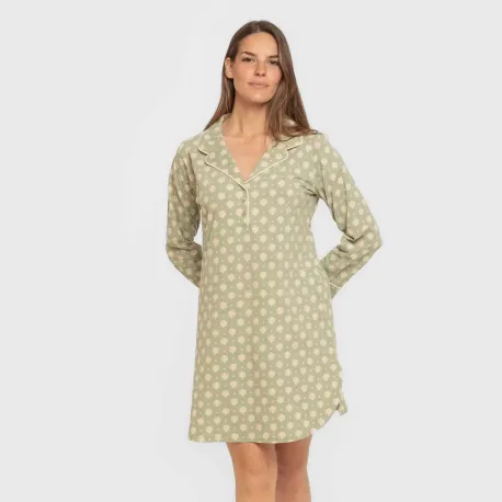 Camisola camiseiro de algodão de manga comprida Erati verde caça vestidos-mulher