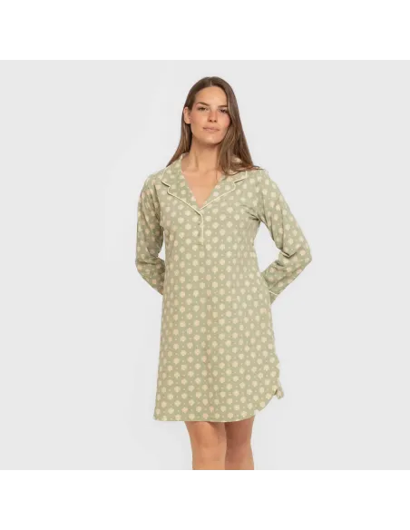 Camisola camiseiro de algodão de manga comprida Erati verde caça vestidos-mulher