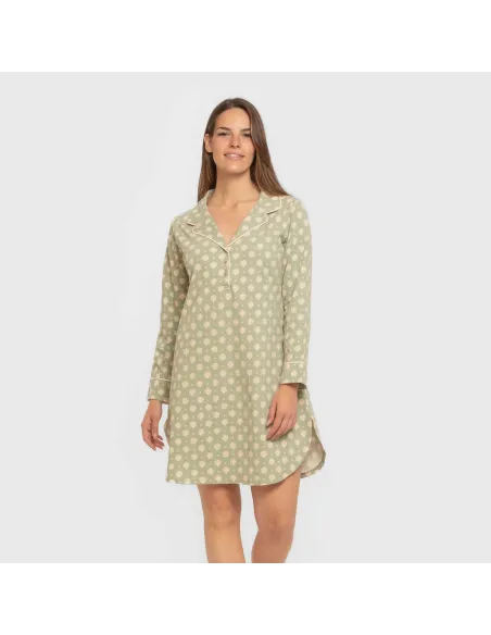 Camisola camiseiro de algodão de manga comprida Erati verde caça vestidos-mulher