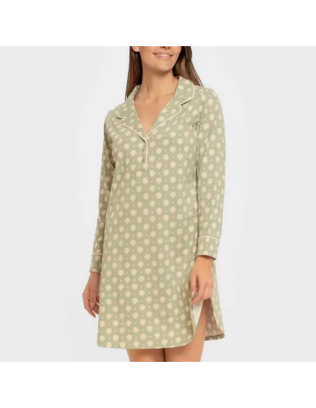 Camisola camiseiro de algodão de manga comprida Erati verde caça vestidos-mulher