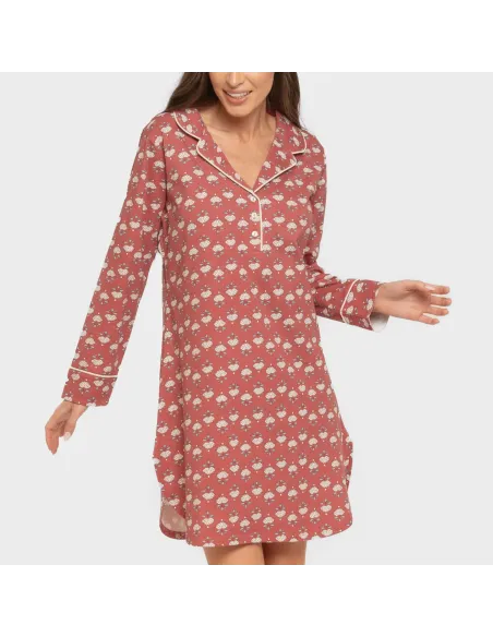 Camisola camiseiro de algodão de manga comprida Calendula marsala vestidos-mulher