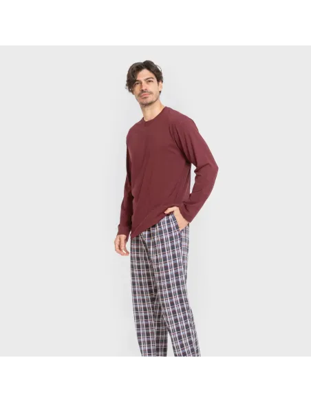 Pijama algodão homem Cuadro Edison bordô pijamas-compridos-homem