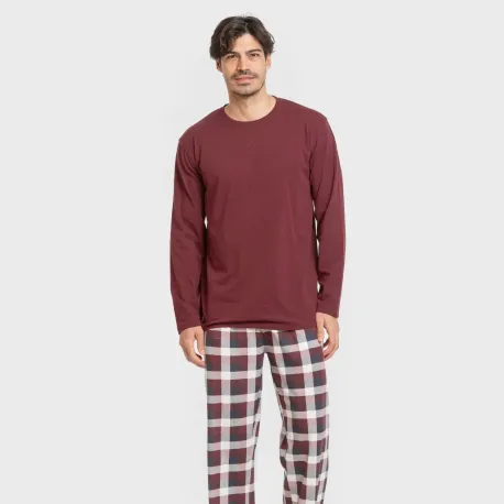 Pijama algodão homem Cuadro Ferni bordô pijamas-compridos-homem