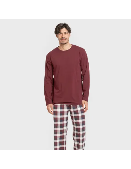 Pijama algodão homem Cuadro Ferni bordô pijamas-compridos-homem