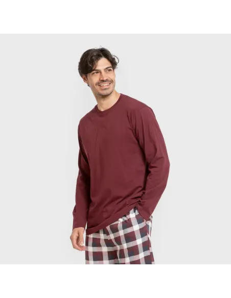 Pijama algodão homem Cuadro Ferni bordô pijamas-compridos-homem