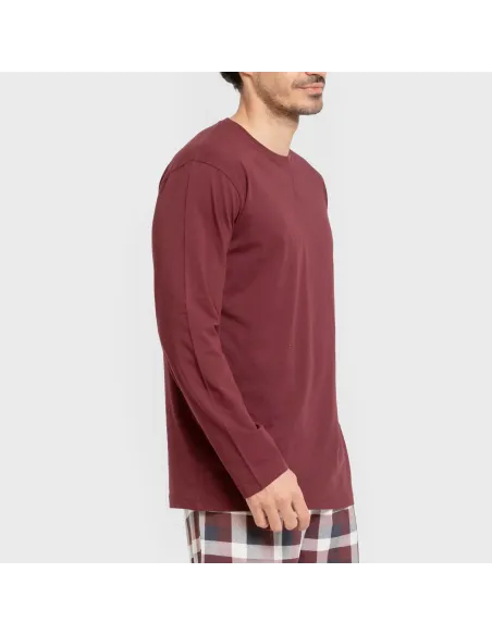 Pijama algodão homem Cuadro Ferni bordô pijamas-compridos-homem